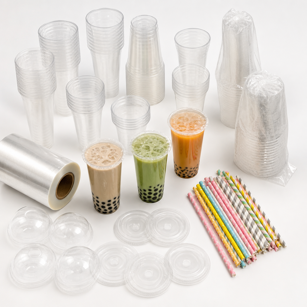 Bubble tea cups and consumables
