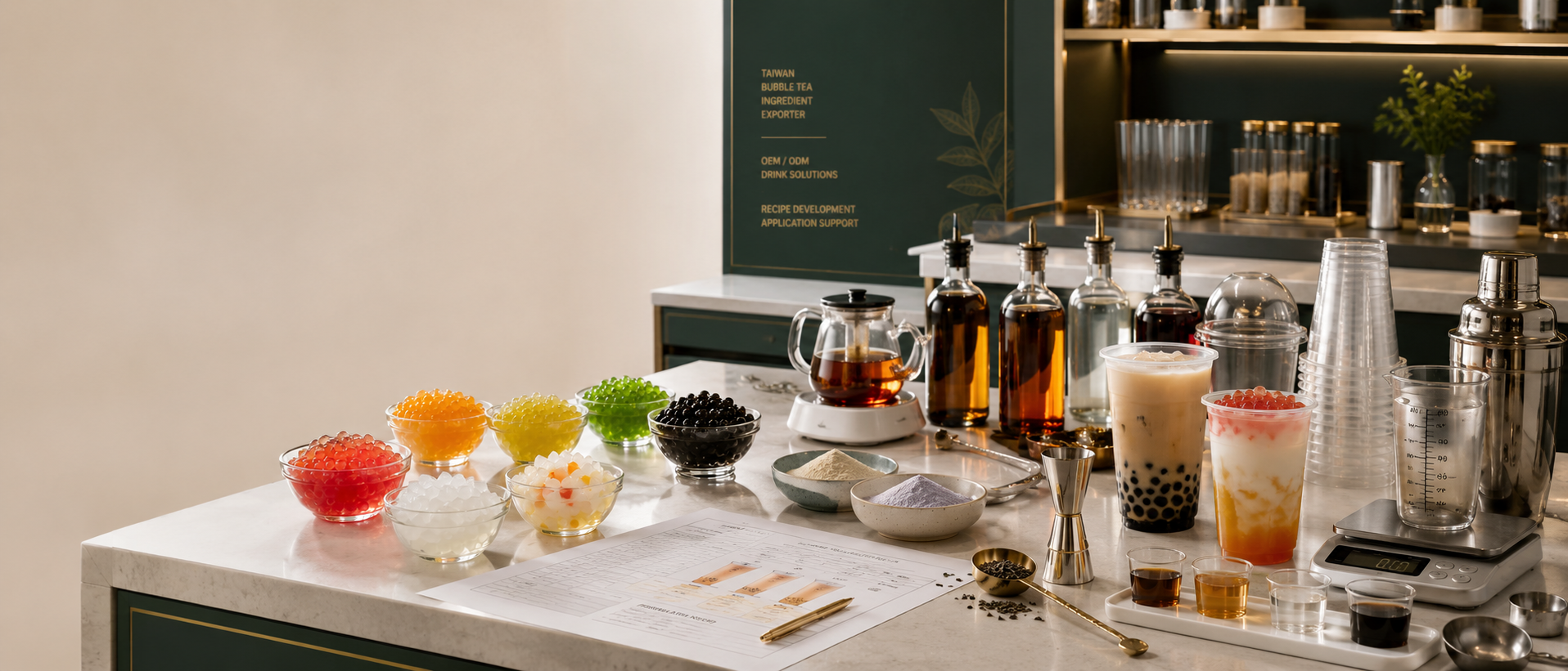 Bubble tea recipe lab and ingredients